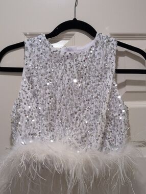 Cloud Ten White Sequin Feather Crop Top Size S